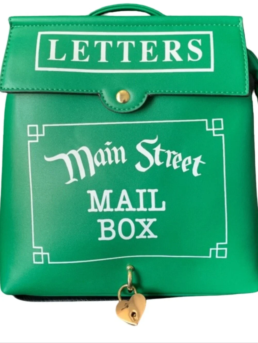 Park Candy Main Street Mailbox backpack in kelly green vegan leather.